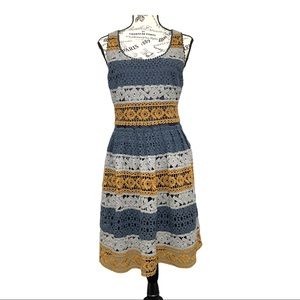 Anthropologie Maeve Womens Floral Crochet Sleeveless Dress